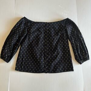 Lucky Brand Women's Midnight Blue Gold  Button Front Off The Shoulder Blouse XS